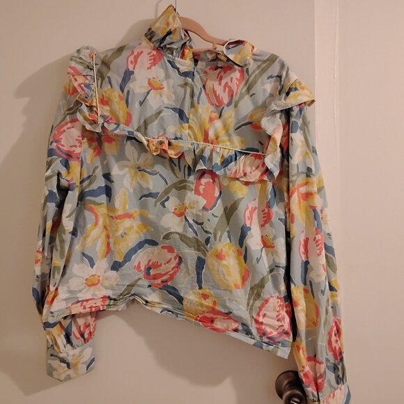 Blue ink stain Laura Ashley x BATSHEVA Rhodri Blouse in Tulips 18 - Picture 2 of 4